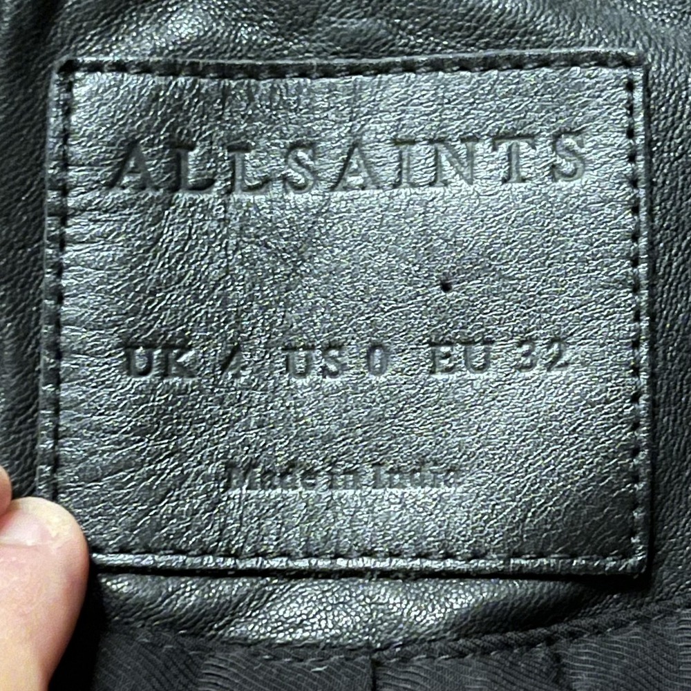AllSaints Papin Biker Jacket Womens 0 Black Lamb Leather Moto Quilted Asym Zip - Picture 10 of 11